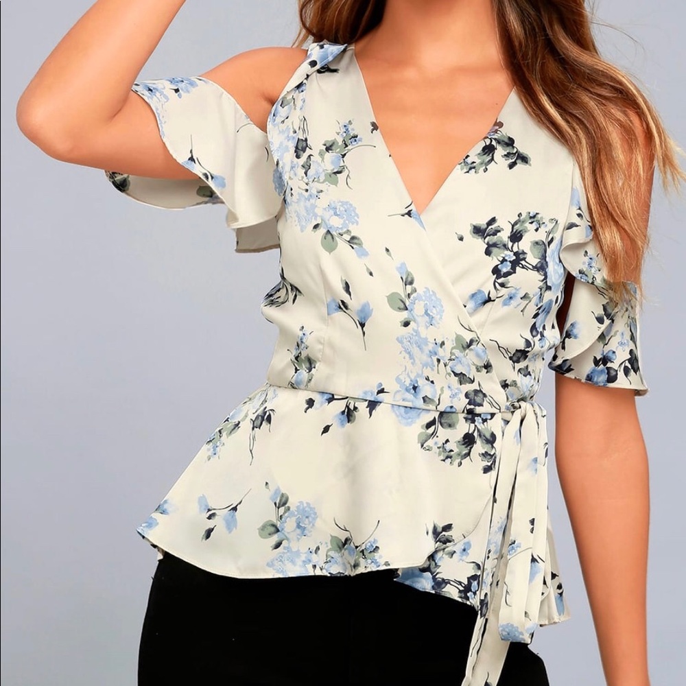 BRAND NEW WITH TAGS Beige Floral Print Wrap Top